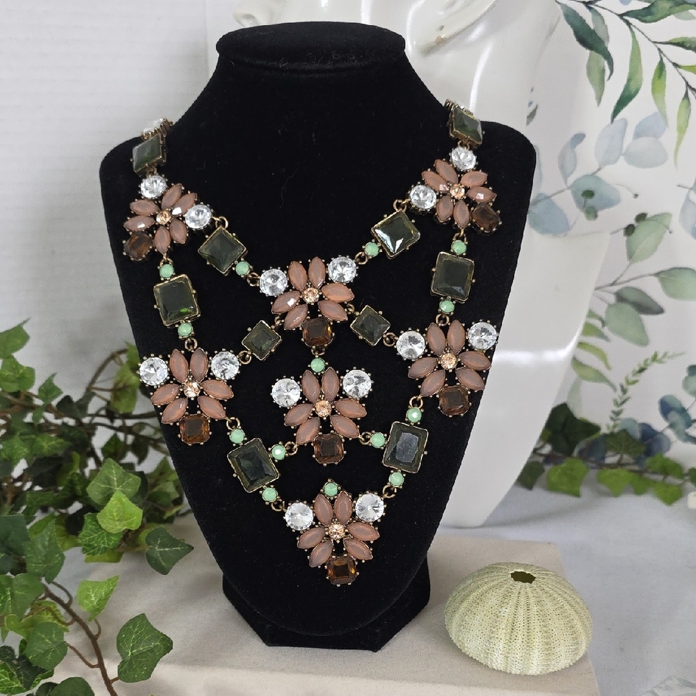 Statement Fleurerette Neutral Tones Bib Necklace - image 1